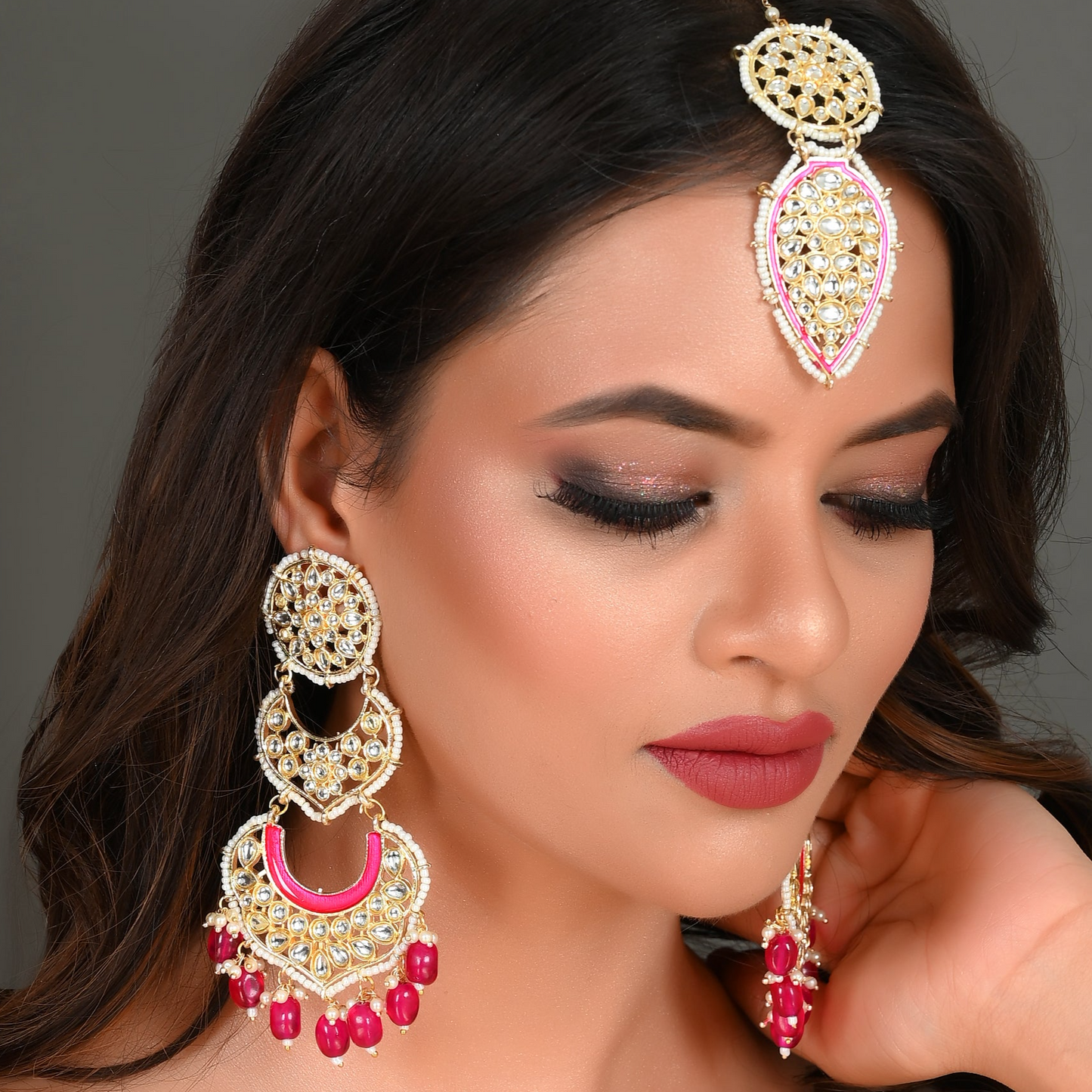 PINK AMBER EARRING SET