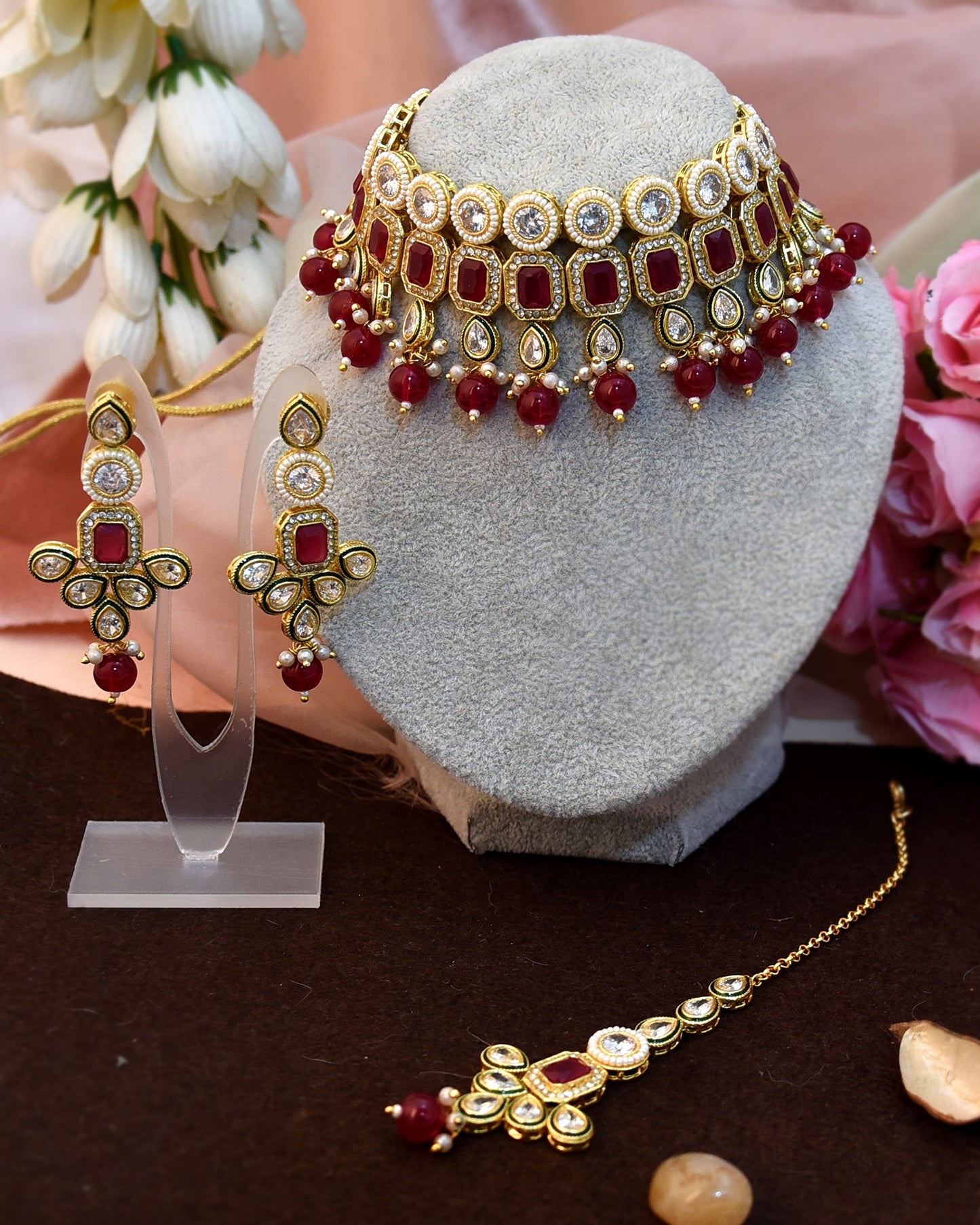 PINK KUNDAN JANIE FULL SET