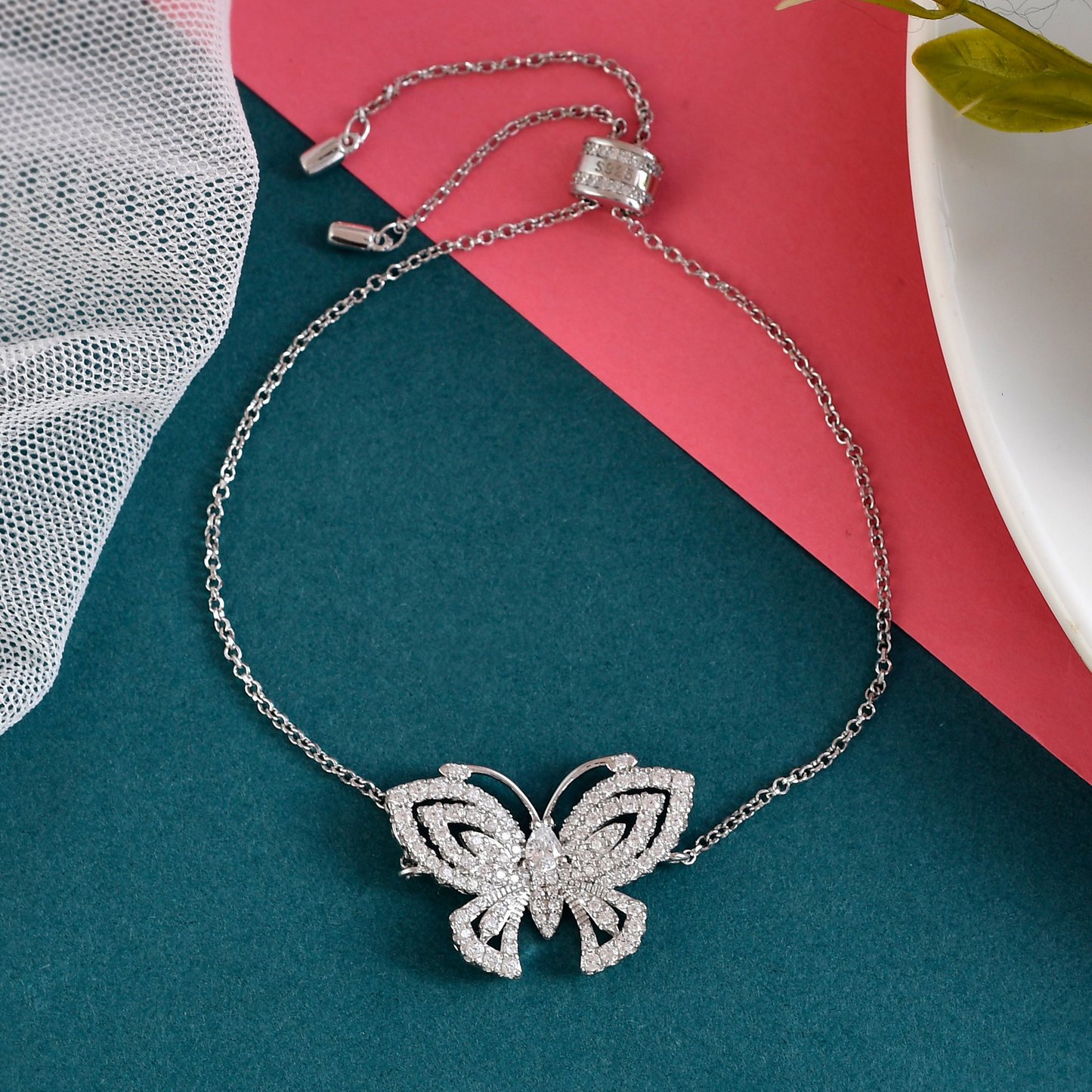 SILVER DIAMOND BUTTERFLY BRACELET