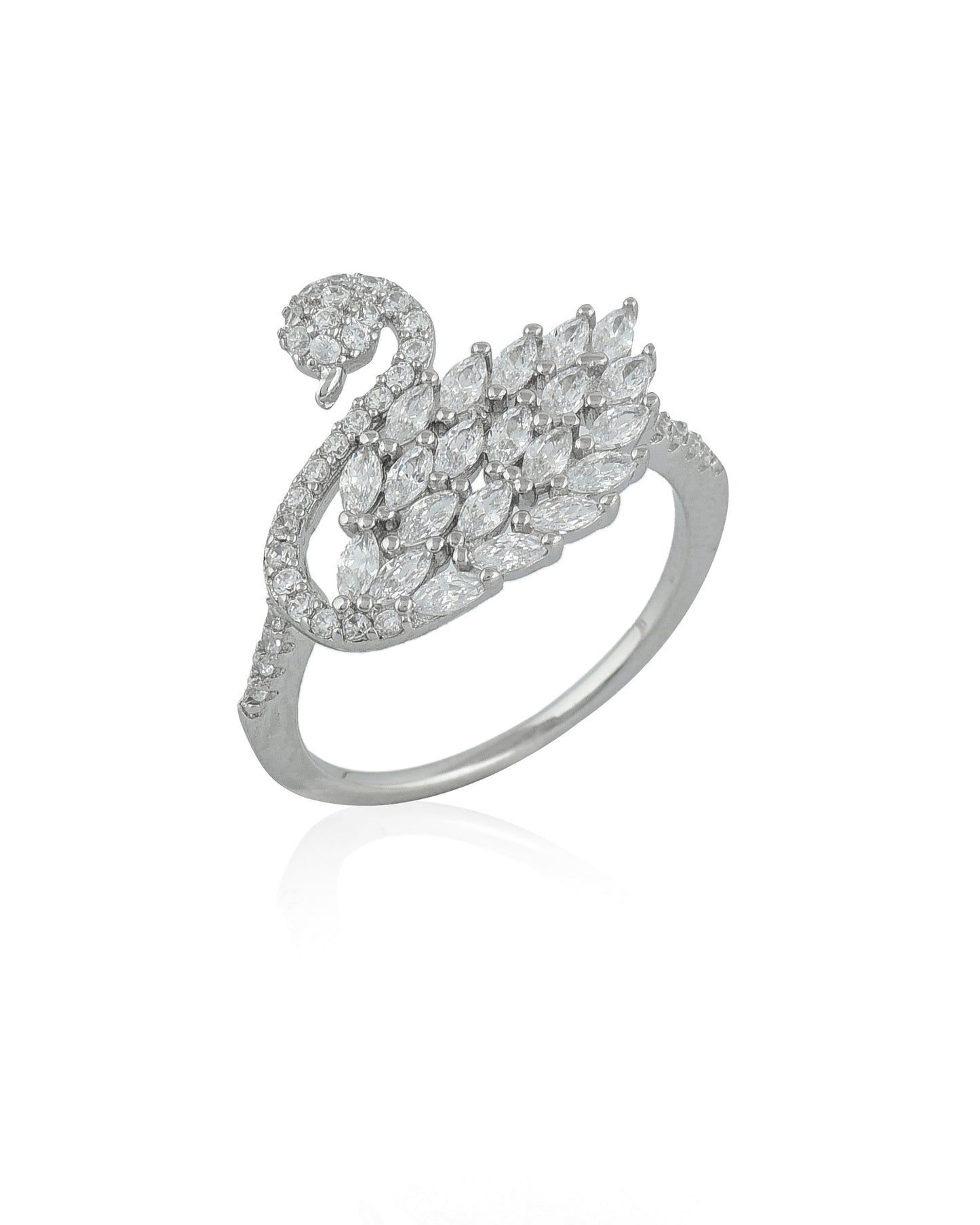 SILVER DIAMOND SWAN RING