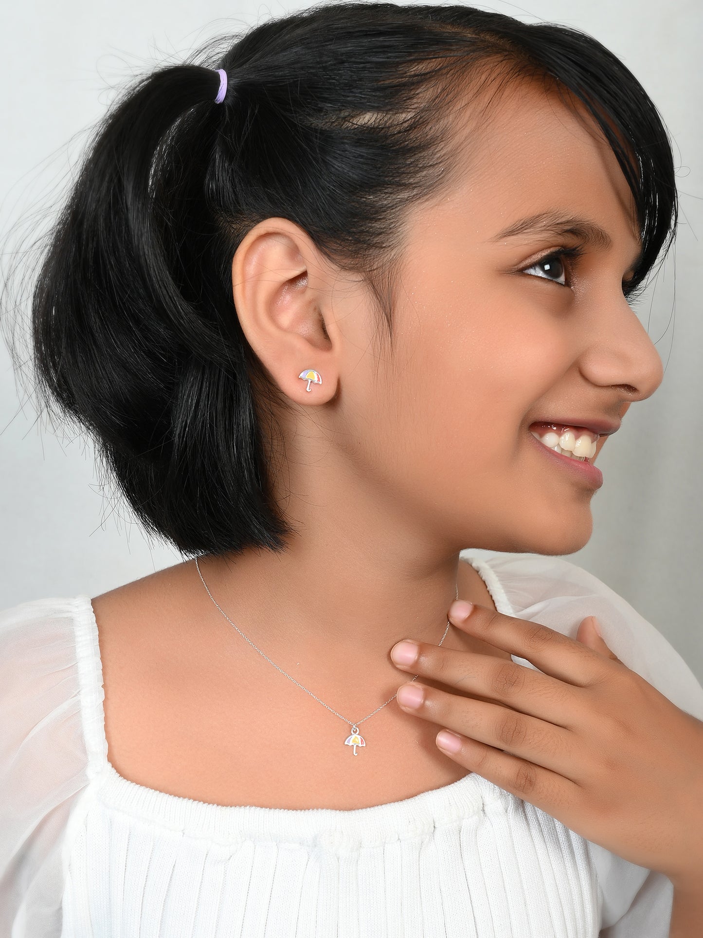 SILVER MULTICOLOR UMBRELLA NECKLACE SET