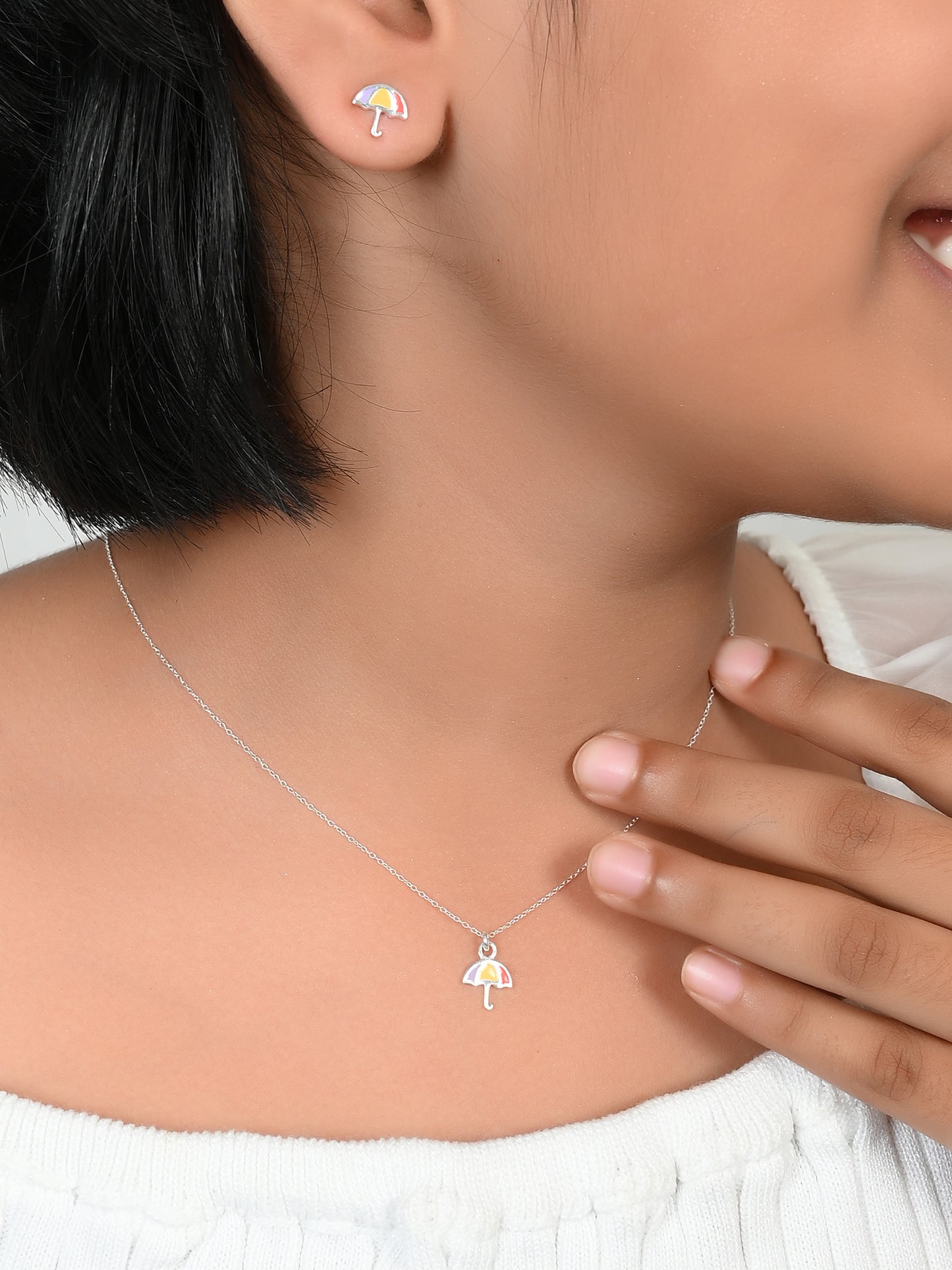 SILVER MULTICOLOR UMBRELLA NECKLACE SET