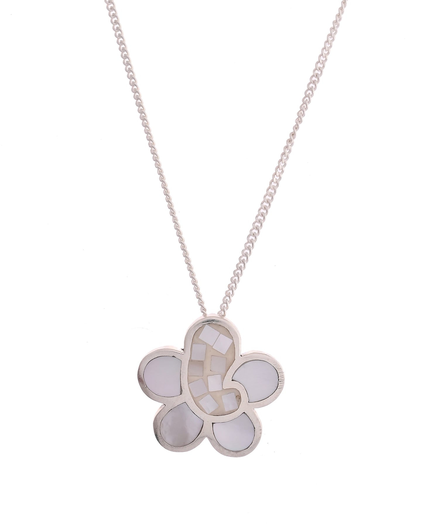 SILVER PEARL INLAY FLORA NECKLACE