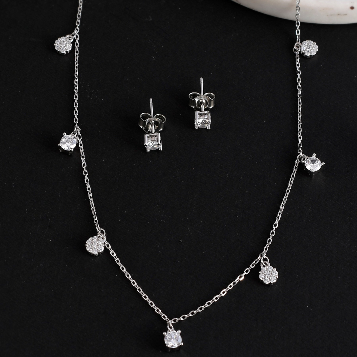 SILVER POPPY FOLRAL NECKLACE SET