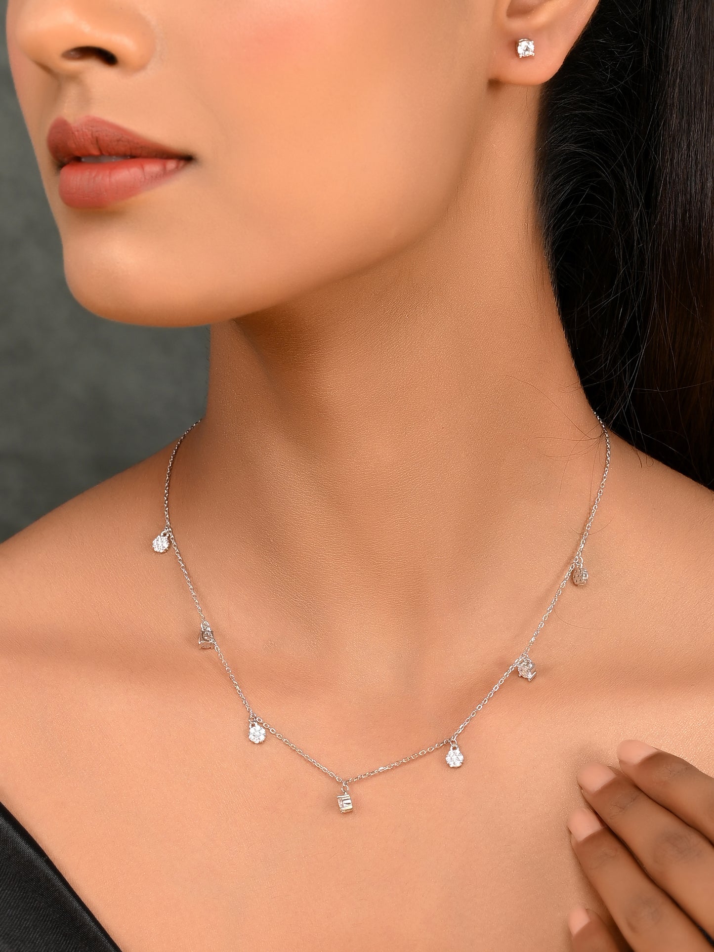 SILVER POPPY FOLRAL NECKLACE SET
