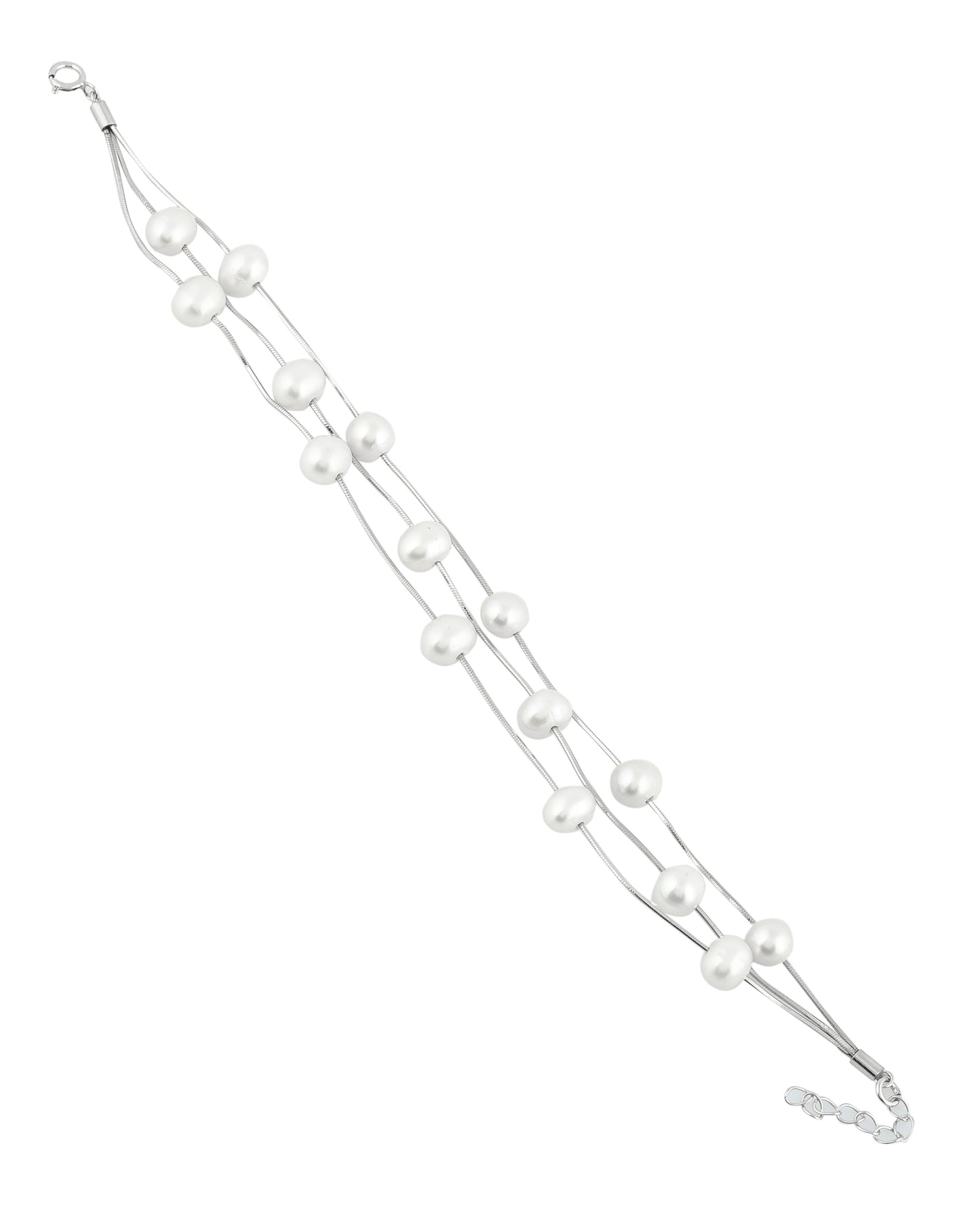 SILVER TRITANGLED PEARL BRACELET
