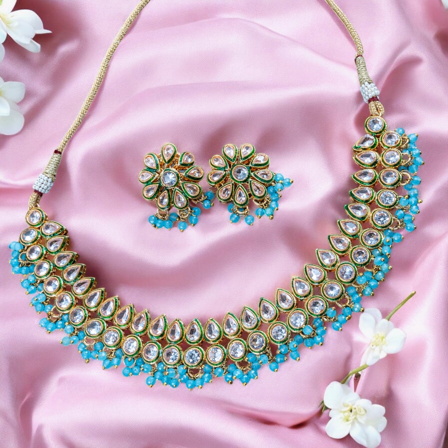 AQUA KUNDAN JACKIE NECKLACE SET