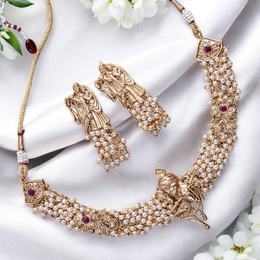GOLDEN RADHAKRISHNA NECKLACE SET