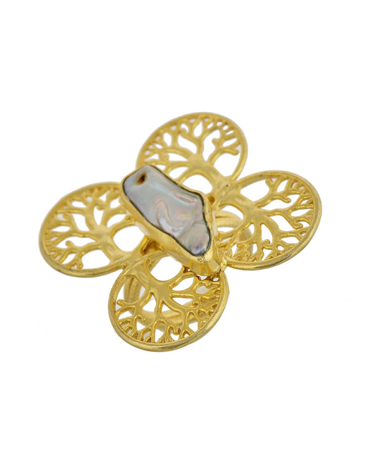 GOLDEN PEARL SCARLET RING