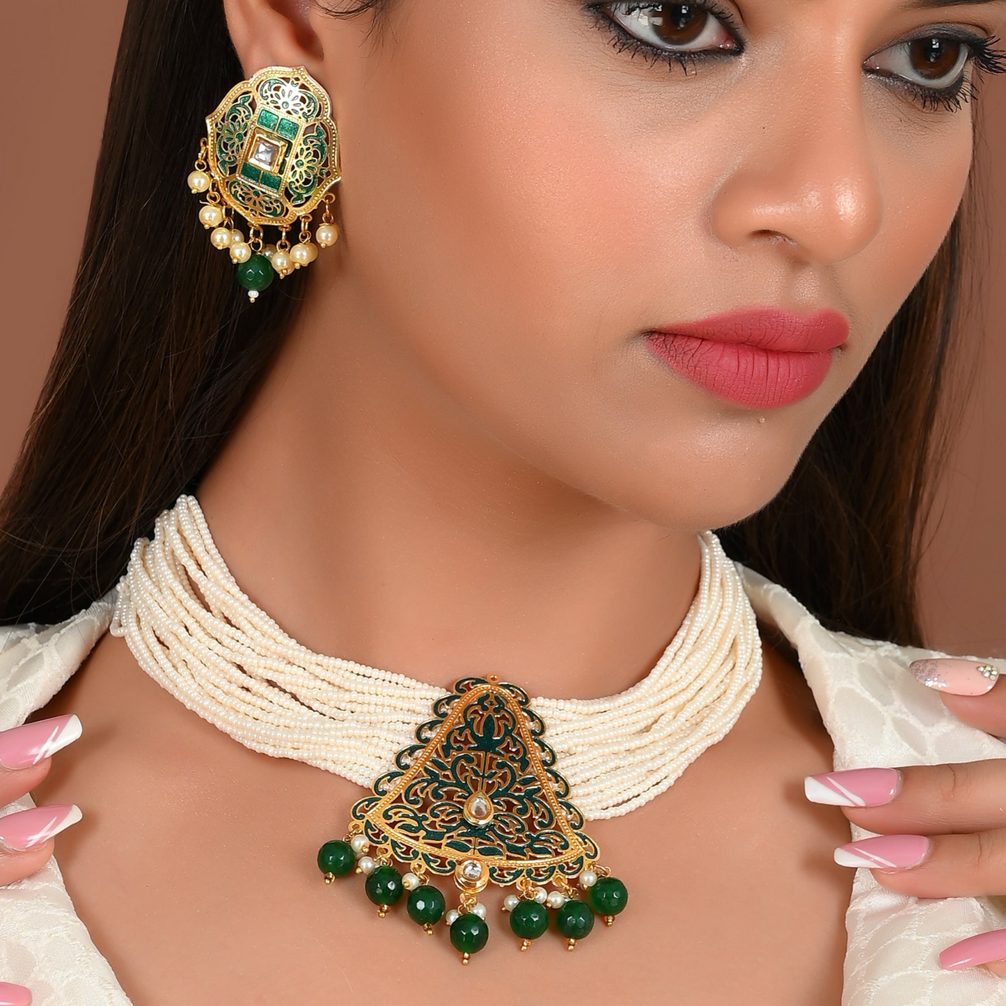 GREEN LORETTA MOTI NECKLACE SET