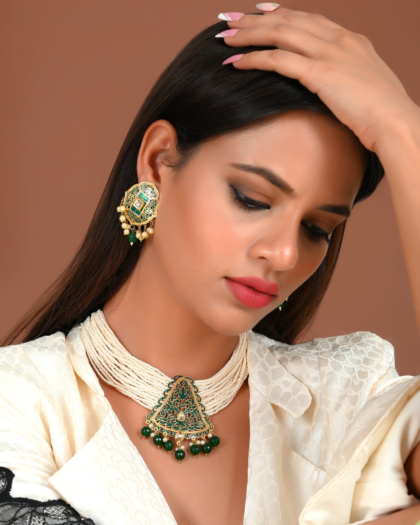GREEN LORETTA MOTI NECKLACE SET