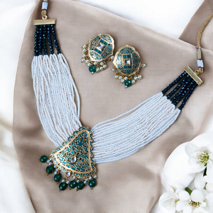 GREEN LORETTA MOTI NECKLACE SET