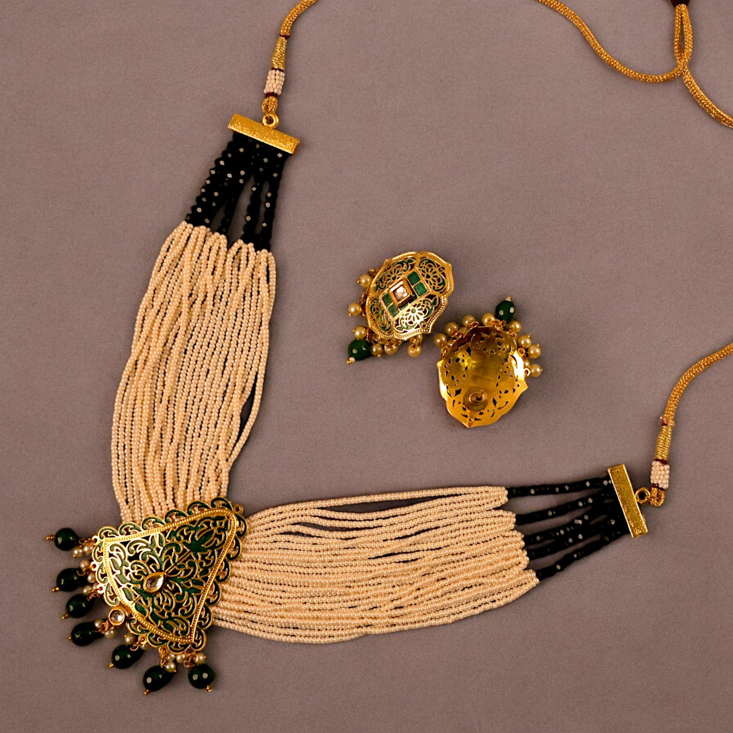 GREEN LORETTA MOTI NECKLACE SET