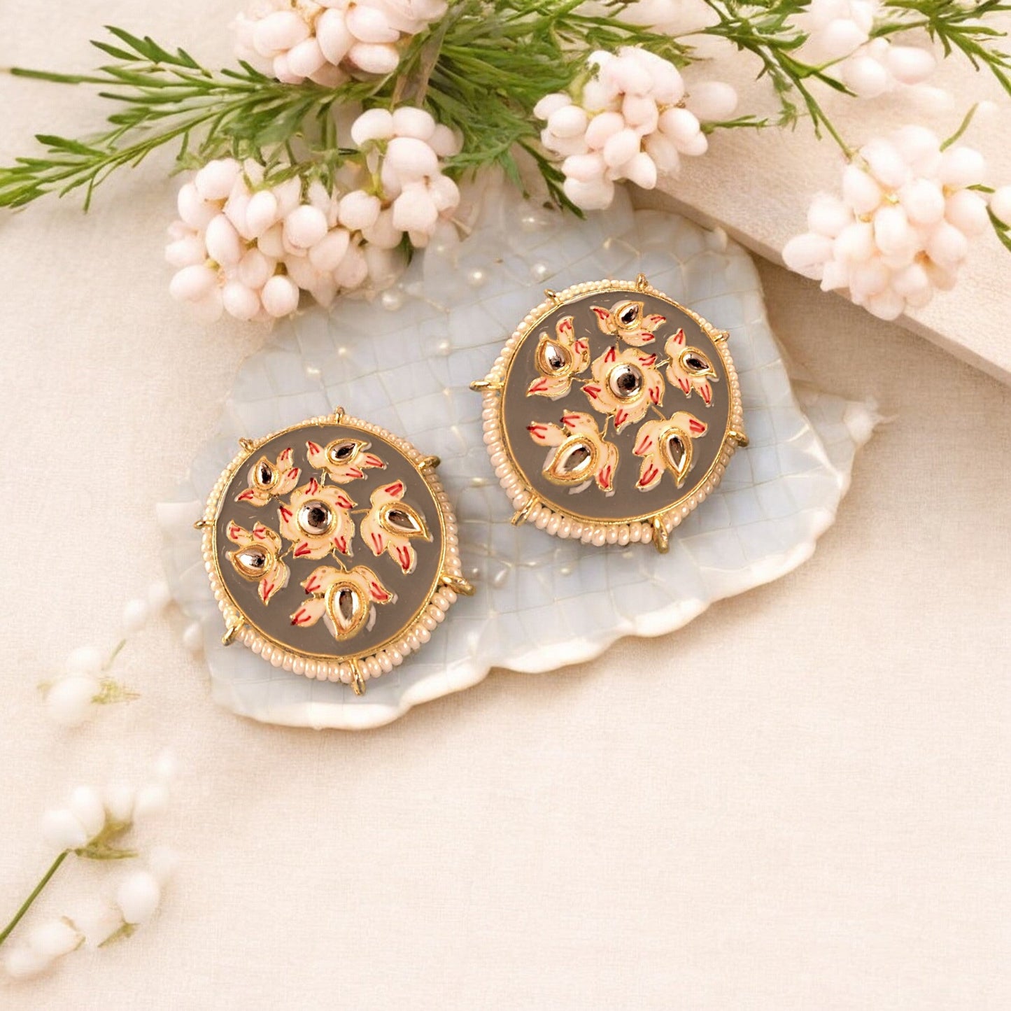 GREY PENNY STUDS