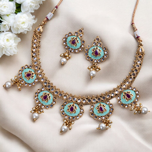 MINT KUNDAN JANAKI NECKLACE SET