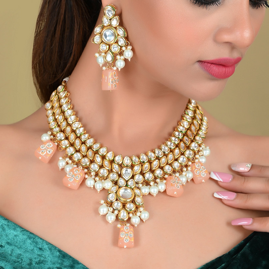 PEACH KUNDAN NECKLACE SET