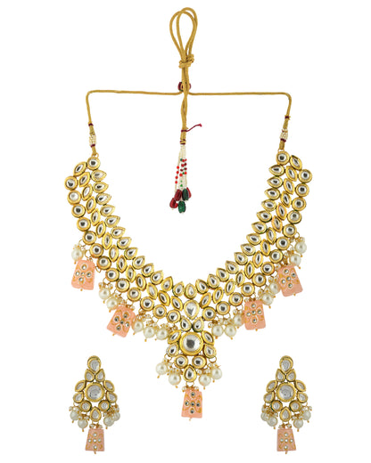 PEACH KUNDAN NECKLACE SET