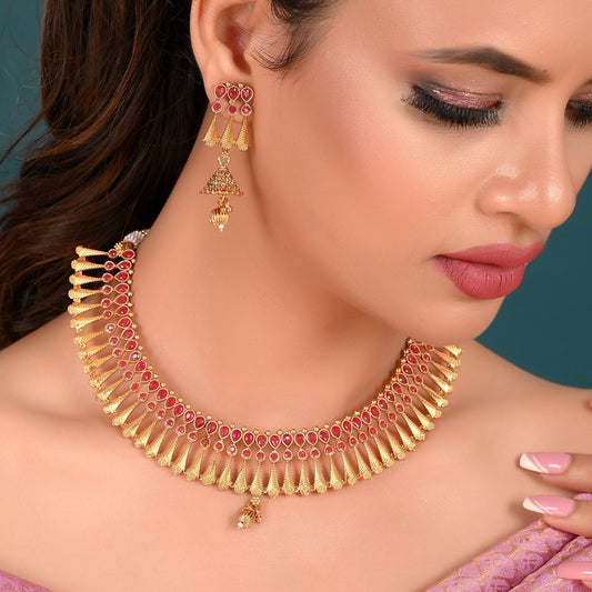 PINK GOLDEN JAIMINI NECKLACE SET