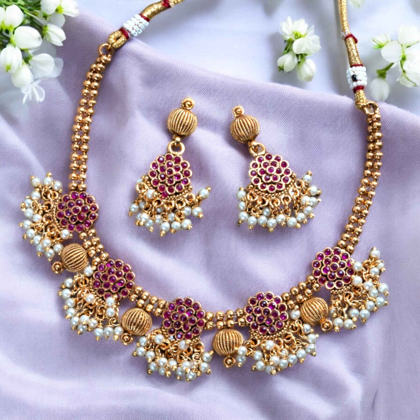 PINK GOLDEN JADE NECKLACE SET