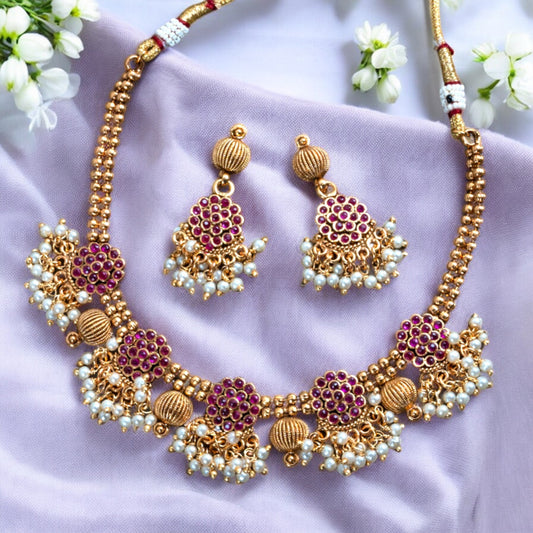 PINK GOLDEN JADE NECKLACE SET