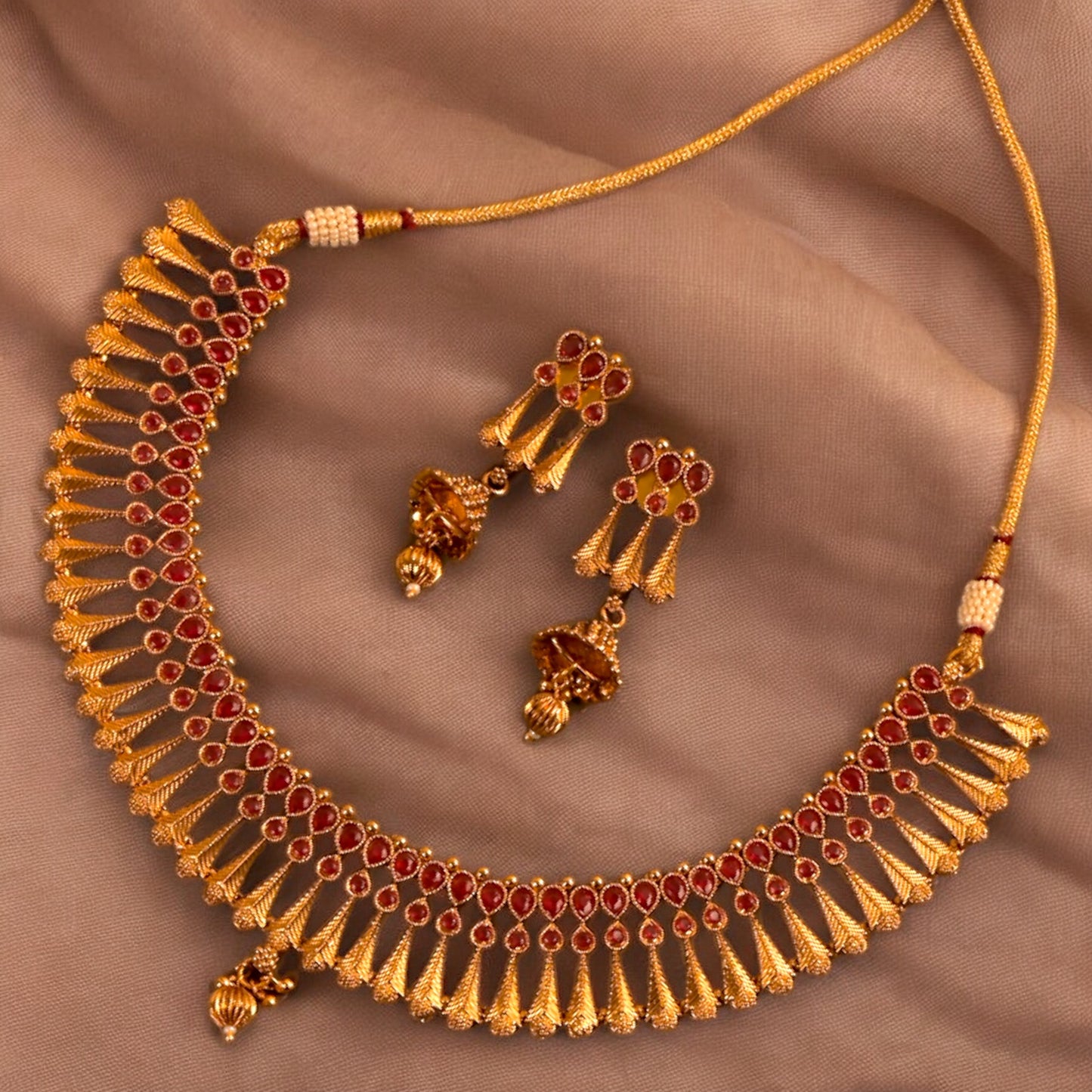 PINK GOLDEN JAIMINI NECKLACE SET