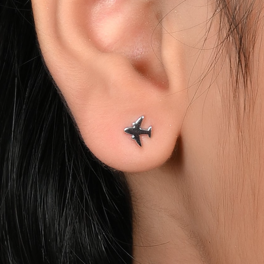 SILVER AIRPLANE EARRINGS