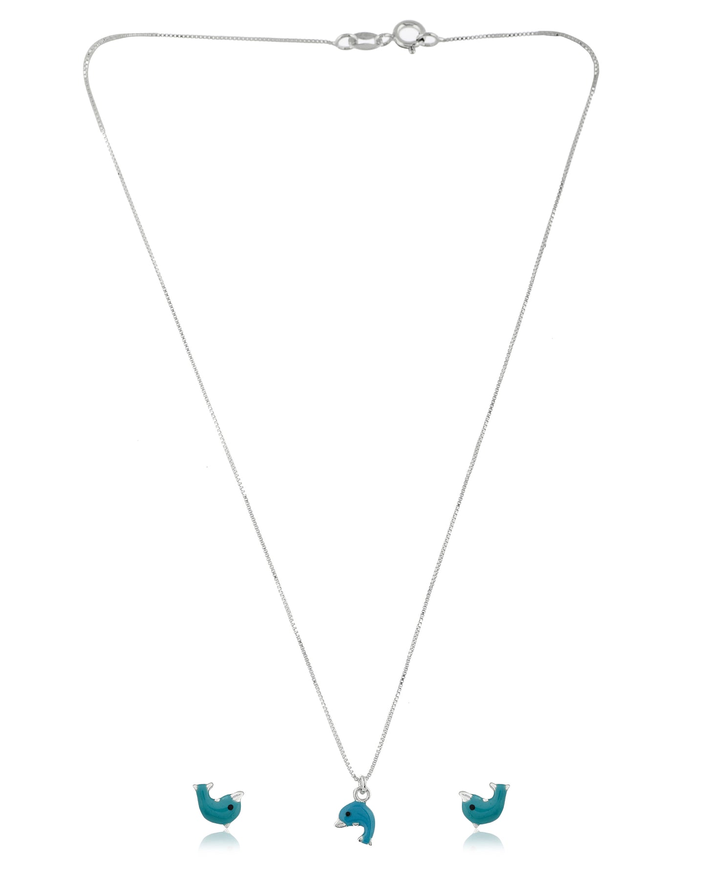 SILVER BLUE DOLPHIN NECKLACE SET
