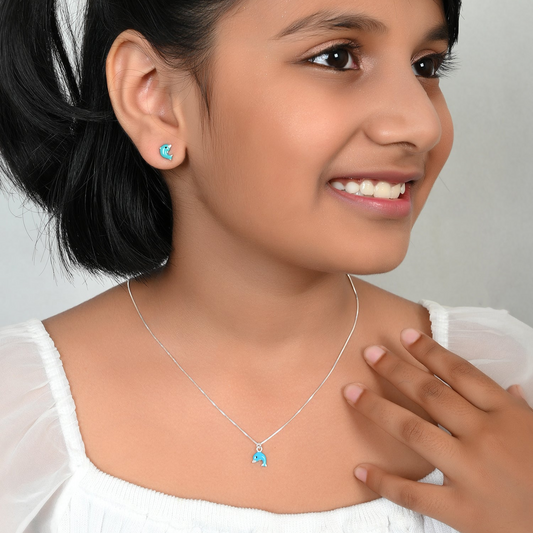 SILVER BLUE DOLPHIN NECKLACE SET