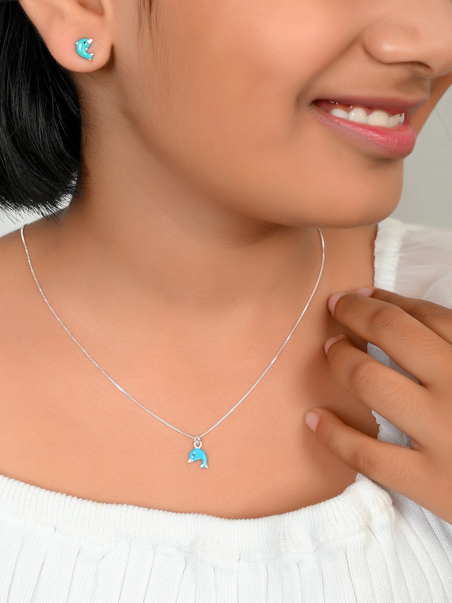 SILVER BLUE DOLPHIN NECKLACE SET