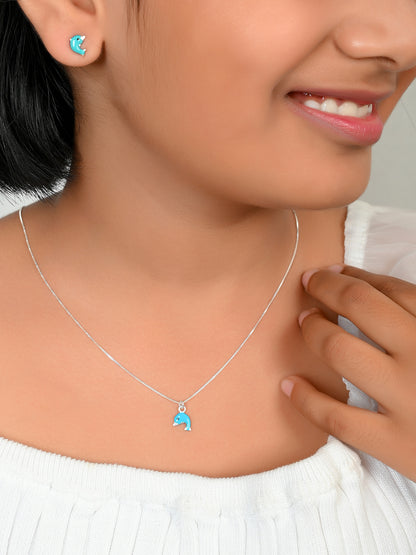 SILVER BLUE DOLPHIN NECKLACE SET