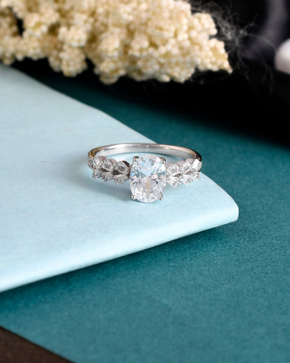 SILVER CLASSIC OVAL DIAMOND RING