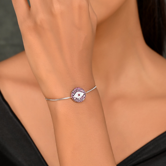 SILVER CRESENT EVILEYE BRACELET