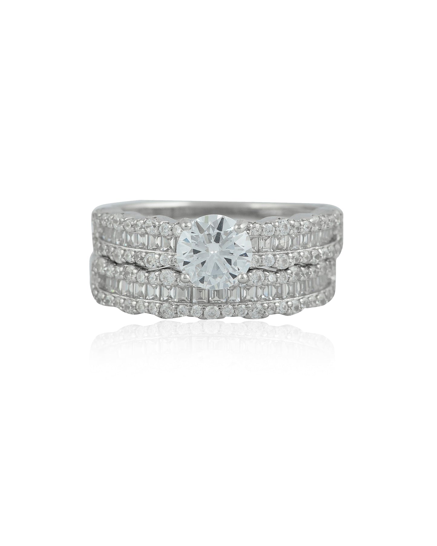 SILVER CRYSTA DAISY DIAMOND RING