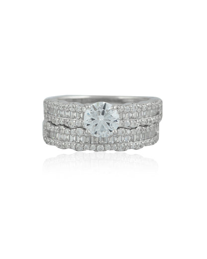 SILVER CRYSTA DAISY DIAMOND RING