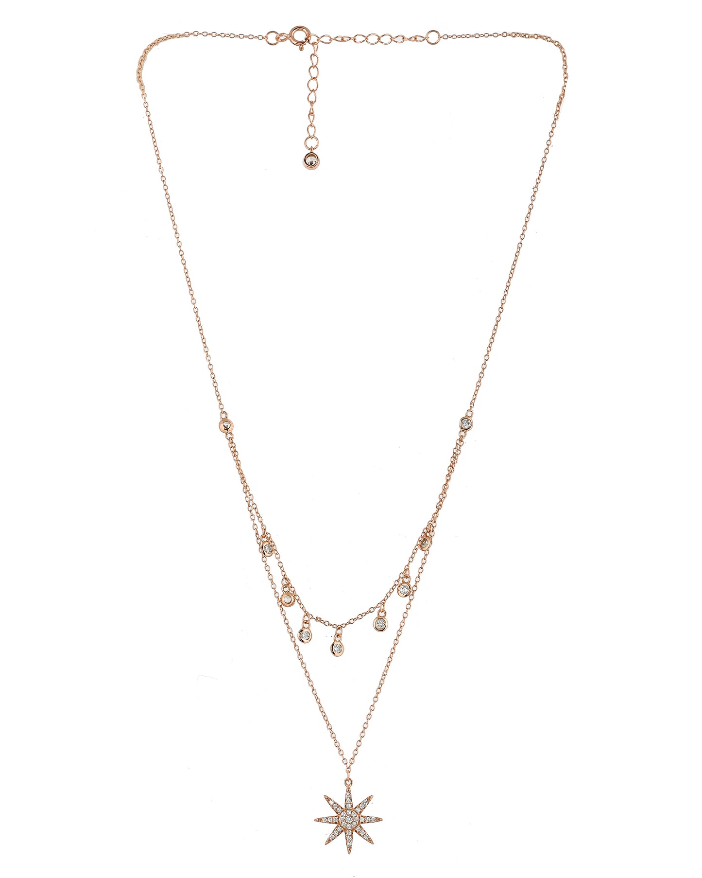 SILVER ROSEGOLD DIAMOND DUOLAYER STAR NECKLACE