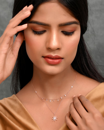 SILVER ROSEGOLD DIAMOND DUOLAYER STAR NECKLACE