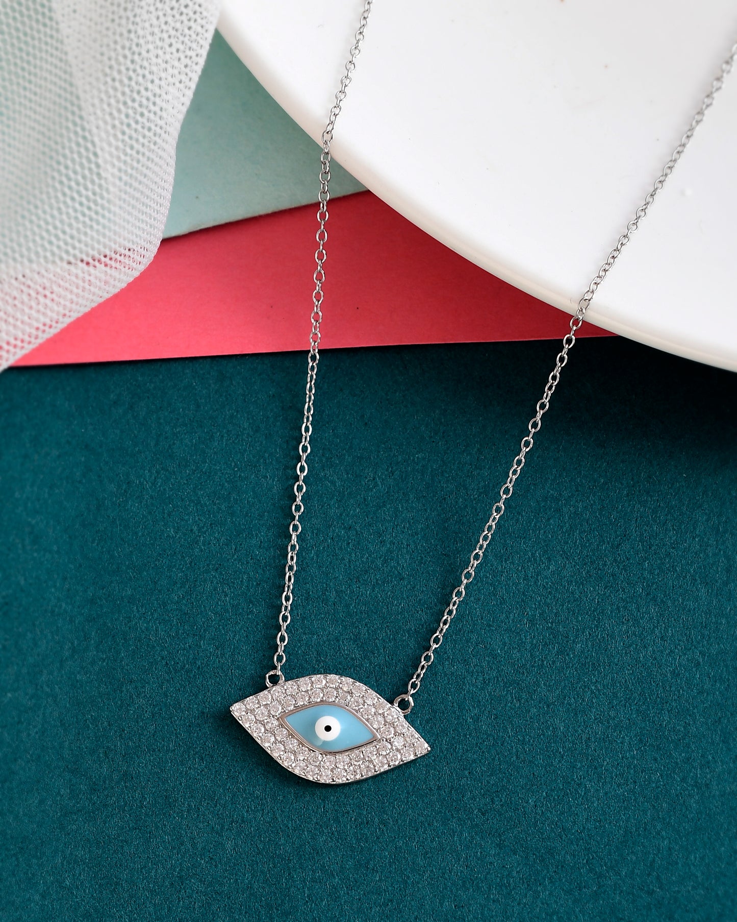 SILVER DIAMOND EVILEYE NECKLACE