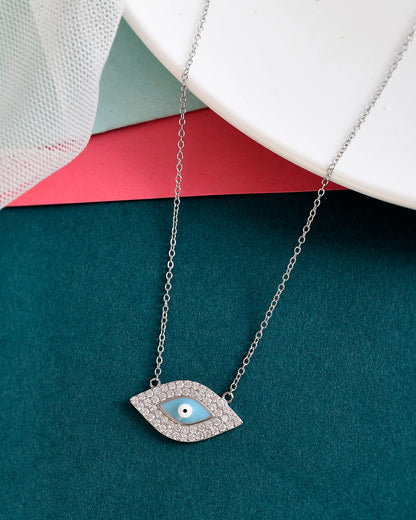 SILVER DIAMOND EVILEYE NECKLACE