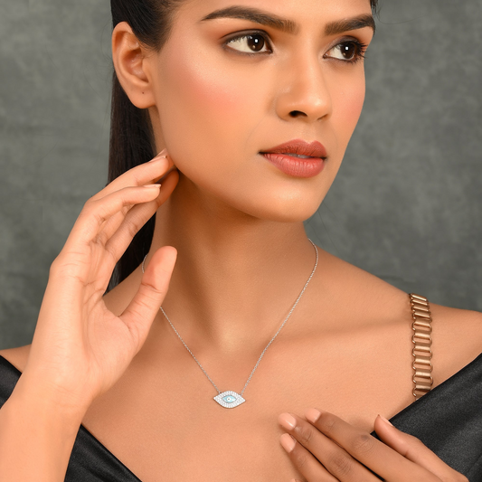 SILVER DIAMOND EVILEYE NECKLACE