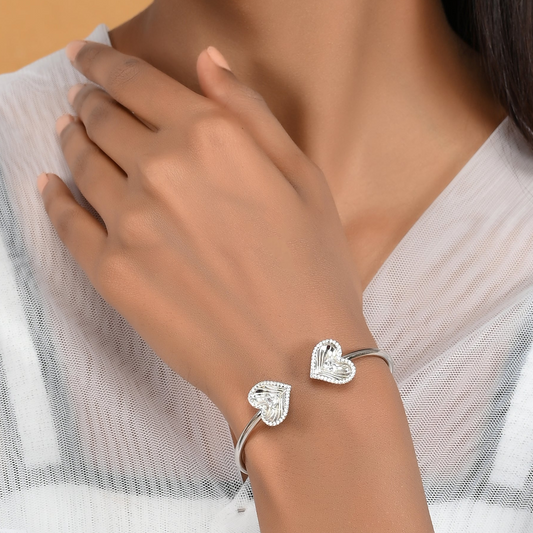 SILVER DIAMOND LAPPED LEAF BRACELET