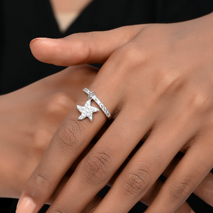 SILVER DIAMOND PENDANT STARFISH RING