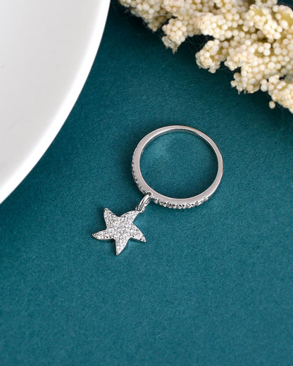 SILVER DIAMOND PENDANT STARFISH RING