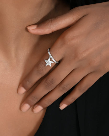 SILVER DIAMOND PENDANT STARFISH RING