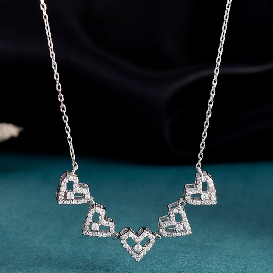 SILVER DIAMOND PENTA HEART NECKLACE