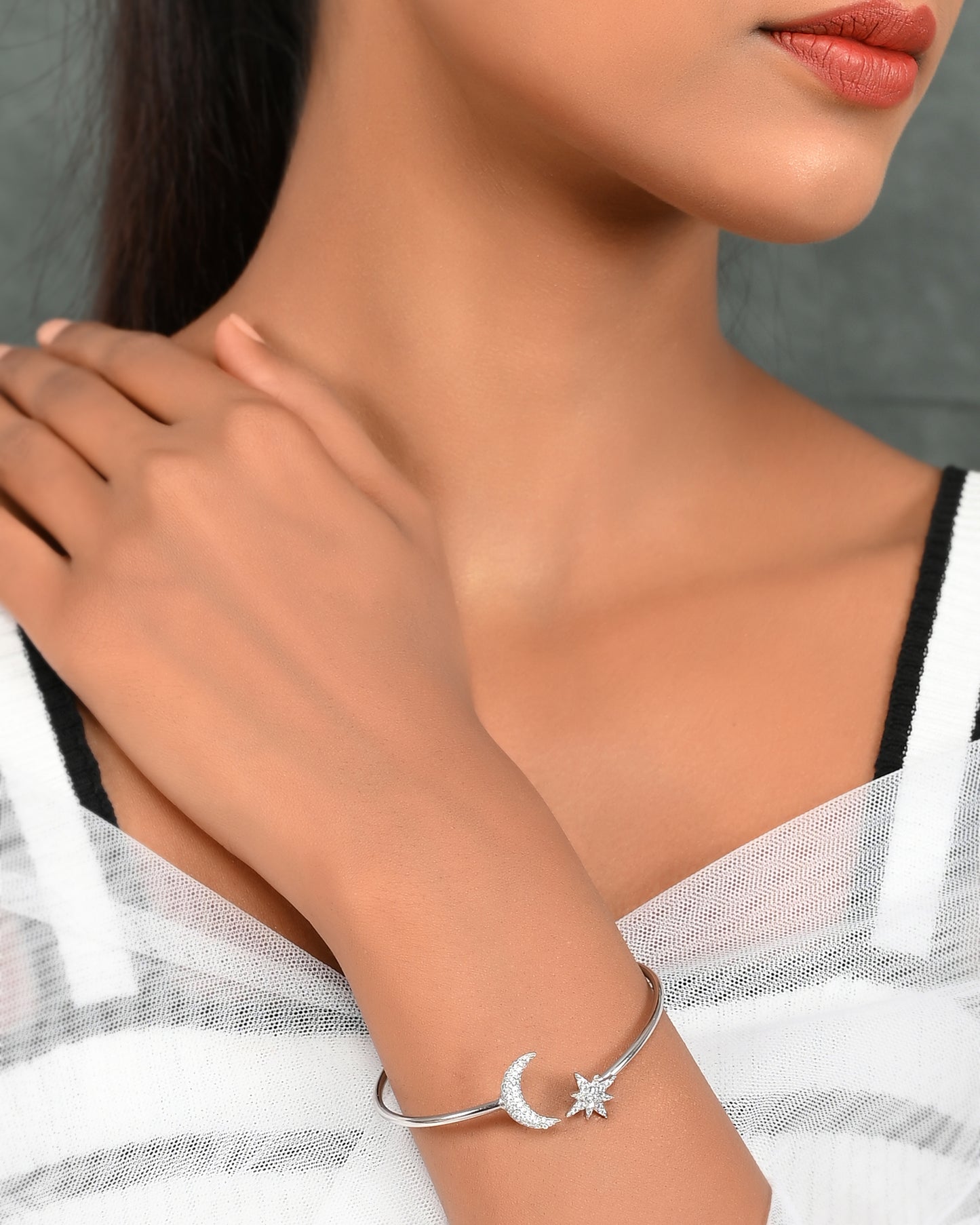 SILVER DIAMOND STARMOON BRACELET