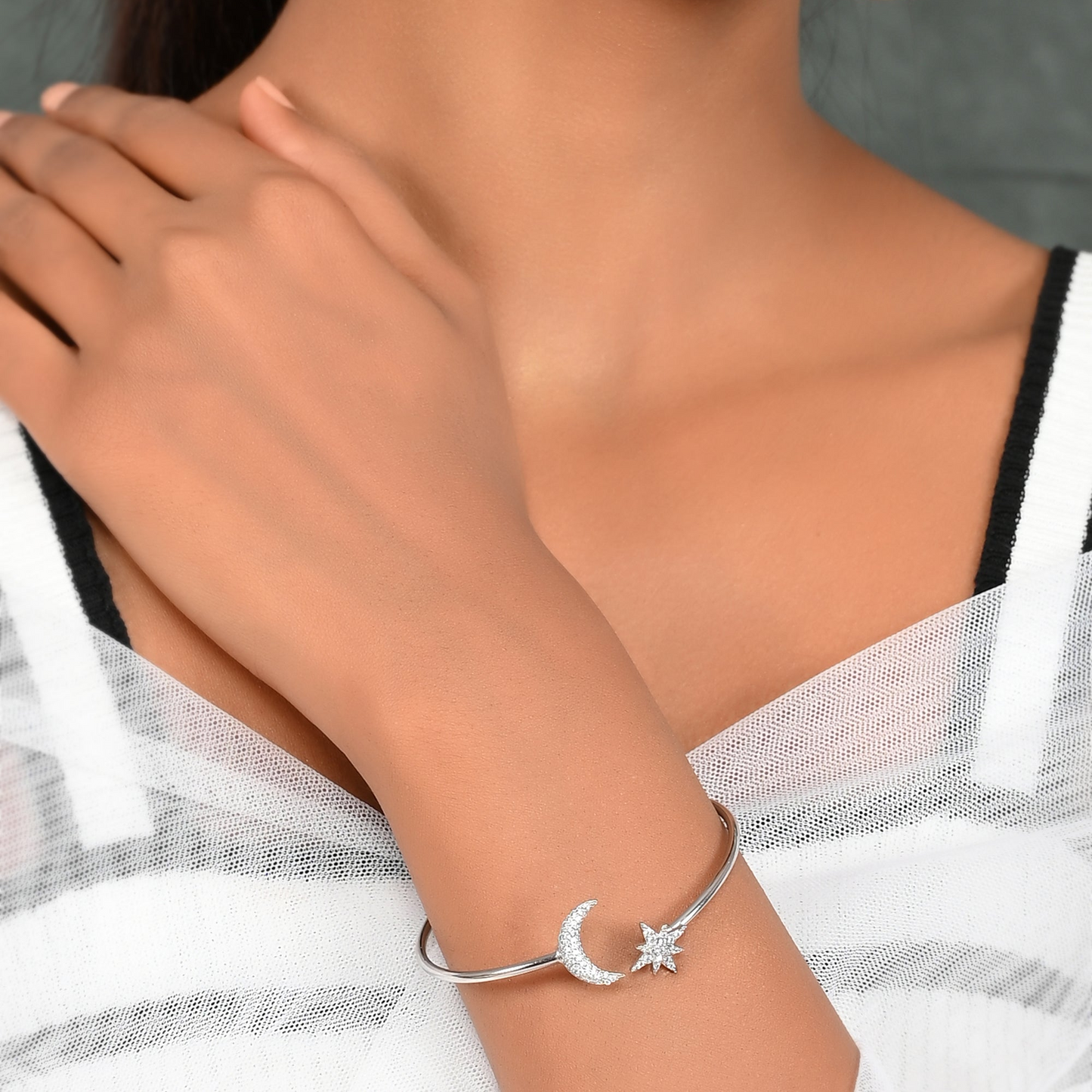 SILVER DIAMOND STARMOON BRACELET
