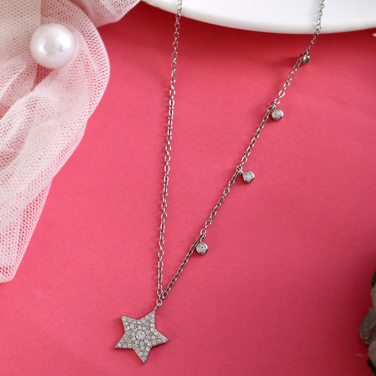 SILVER DIAMOND STAR NECKLACE