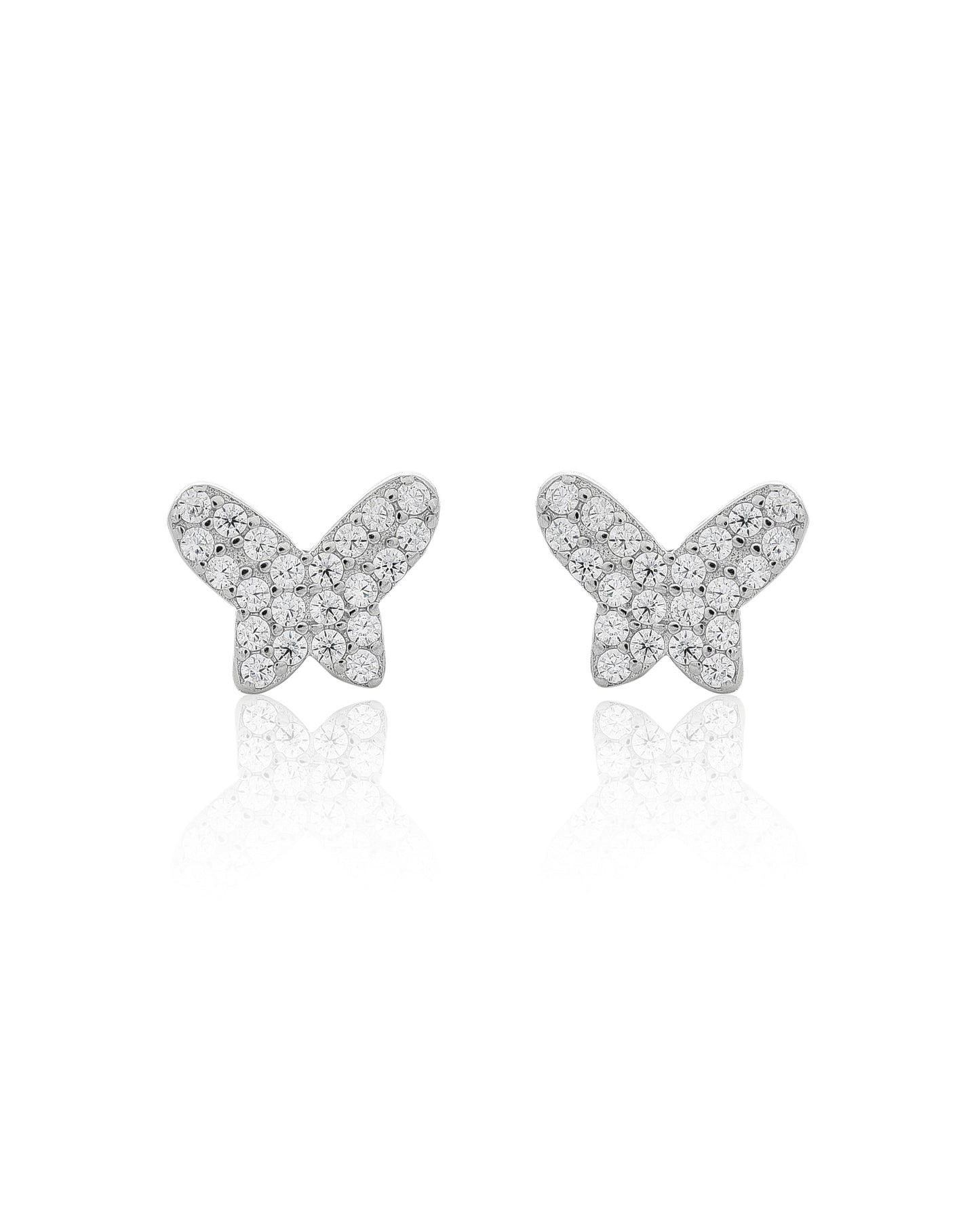 SILVER DIAMOND STUD BUTTERFLY EARRINGS