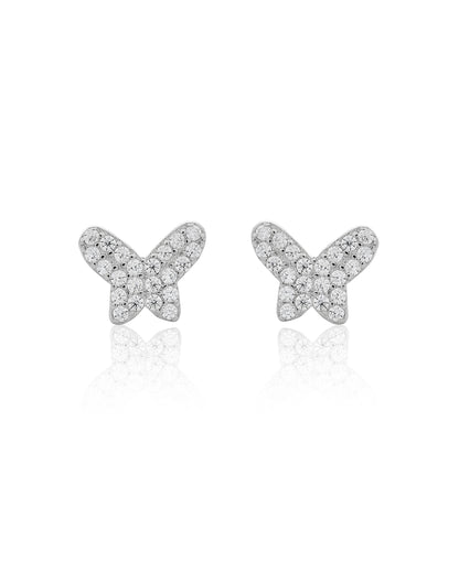SILVER DIAMOND STUD BUTTERFLY EARRINGS