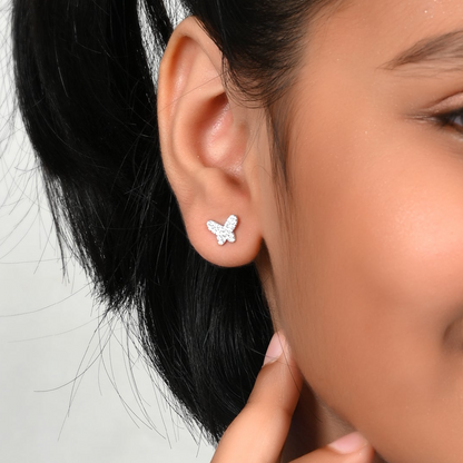 SILVER DIAMOND STUD BUTTERFLY EARRINGS